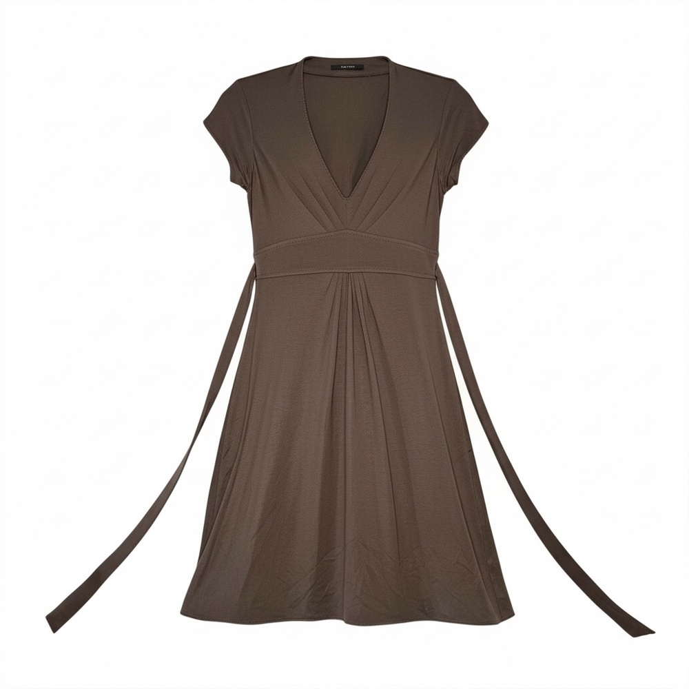 VTG Y2K Brown 100% Silk Babydoll Tie Mini Dress Elie Tahari